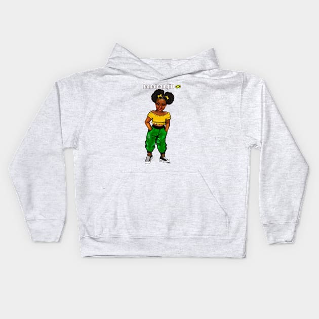 Jamaican girl 2 with colours of Jamaican flag in black green and gold inside a heart shape Kids Hoodie by Artonmytee